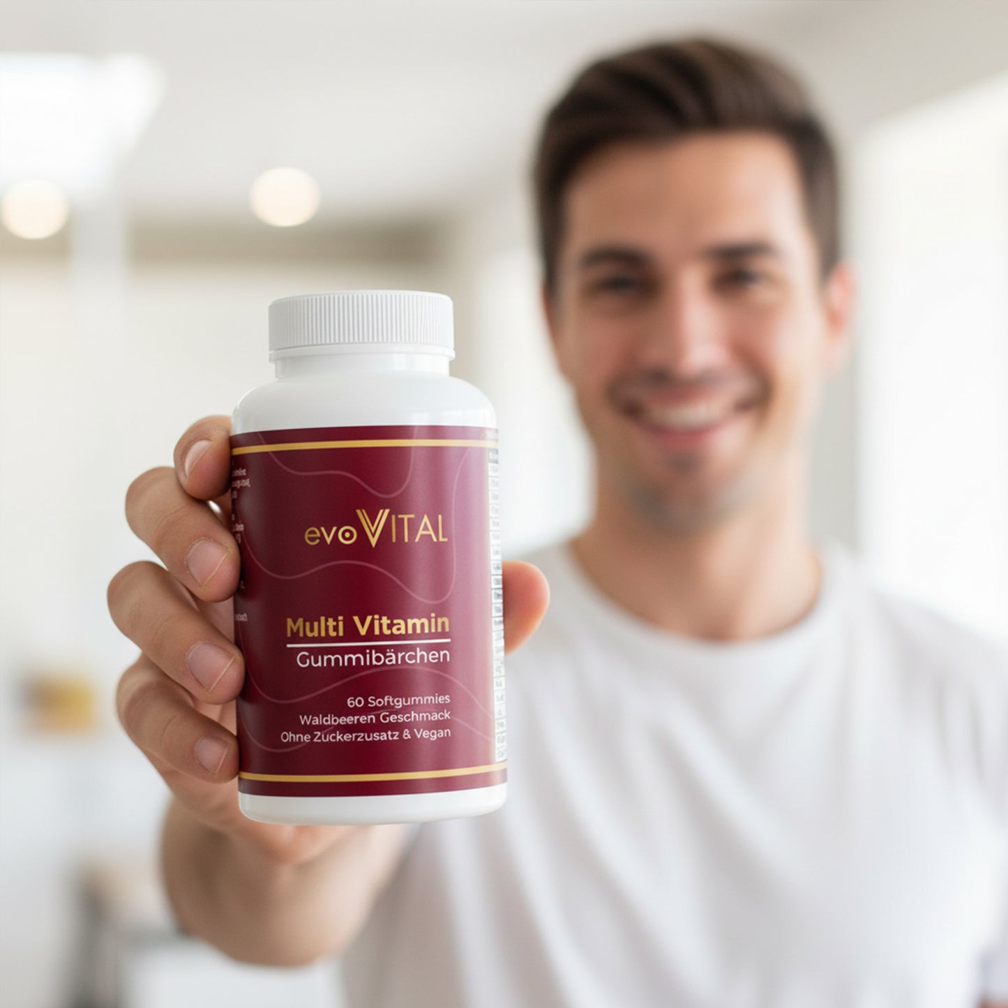 Multivitamin Und Mineral Gummibärchen in der Hand