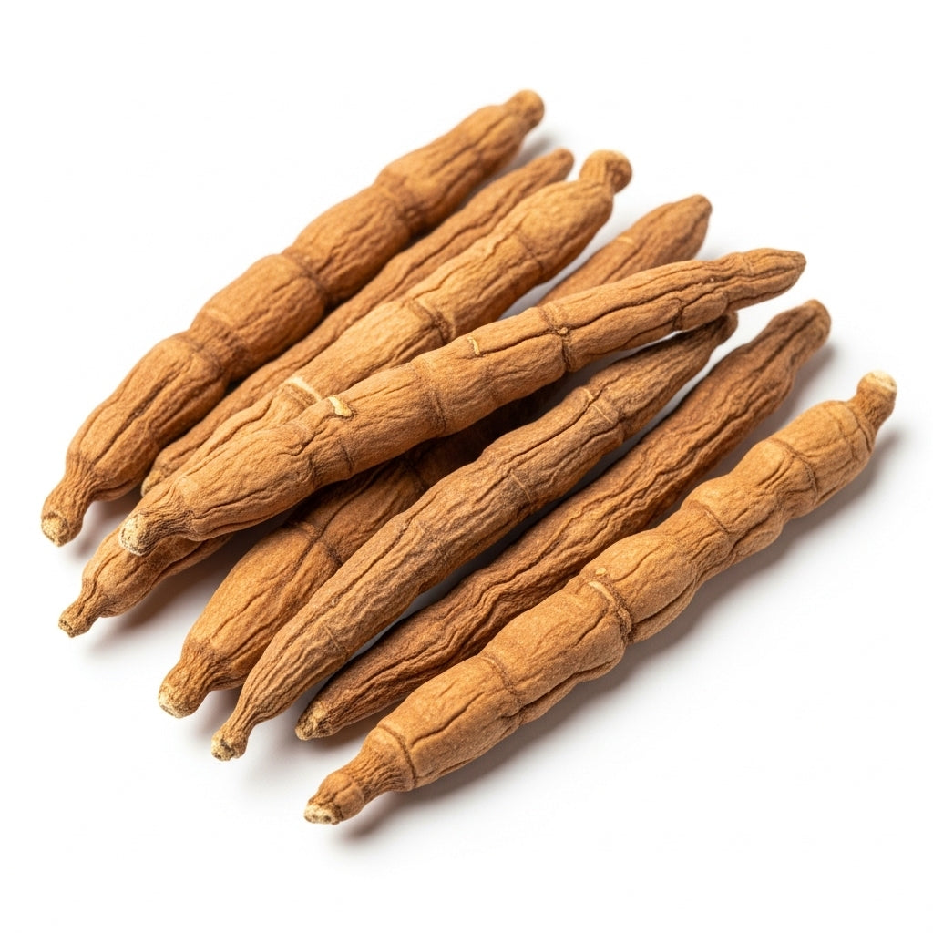 Infografik zu Ashwagandha: Adaptogen zur Unterstützung bei Stress, Cortisol-Regulation und Reduktion von Angstwerten.