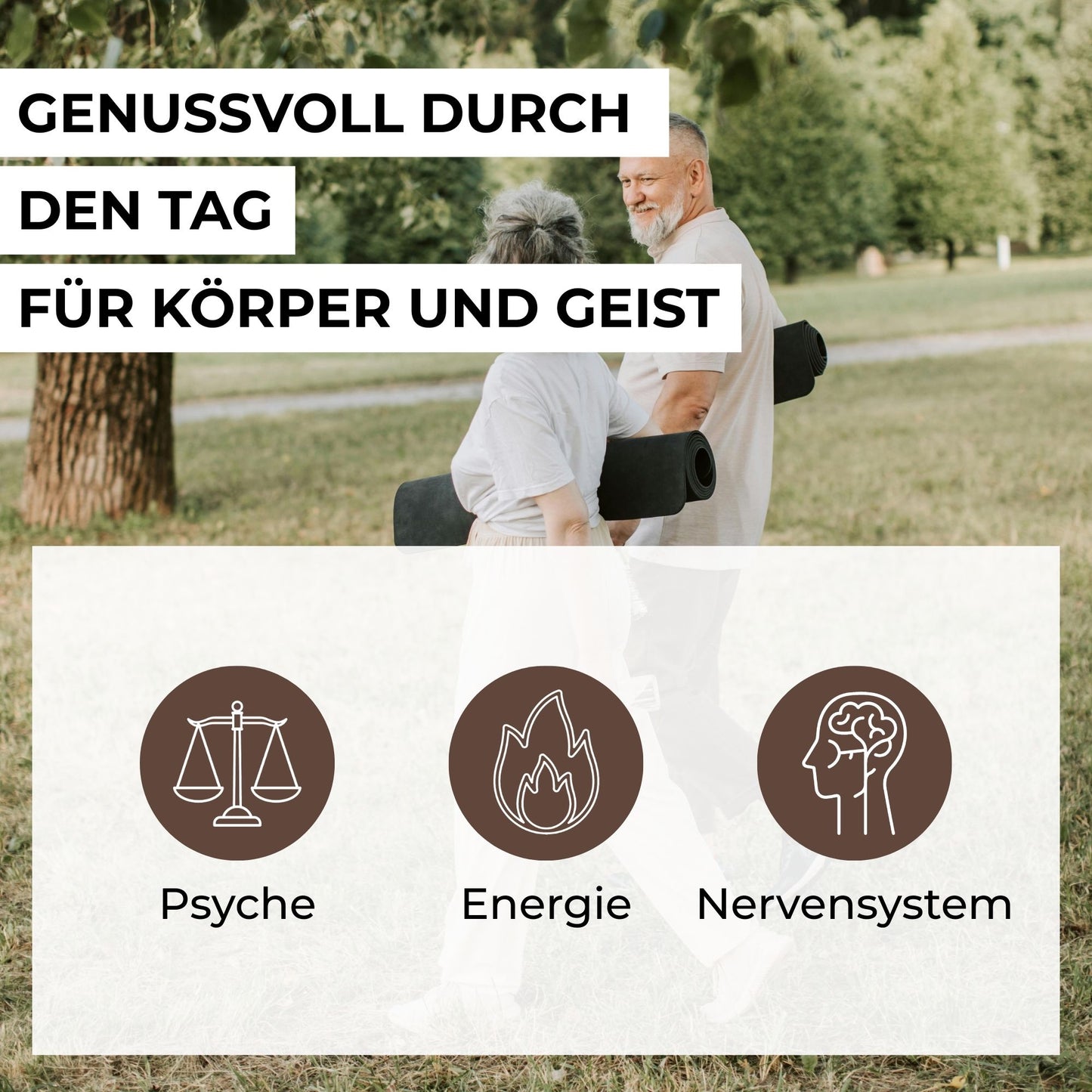 Infografik zu den Vorteilen der Löwenmähne-Gummies: Unterstützung für Nervensystem, psychische Funktion, Energiestoffwechsel und Verringerung von Müdigkeit.