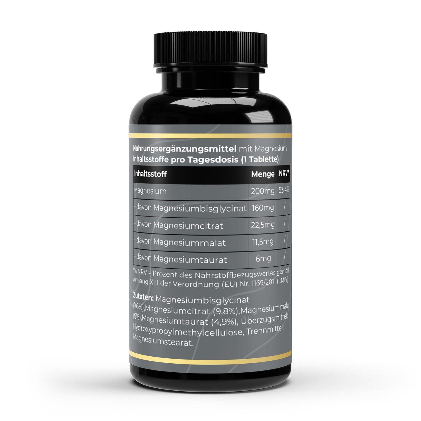 Transparente Übersicht der 4 bioverfügbaren Magnesiumformen pro Portion: Durchdachte Formulierung für optimale Aufnahme und Verträglichkeit.