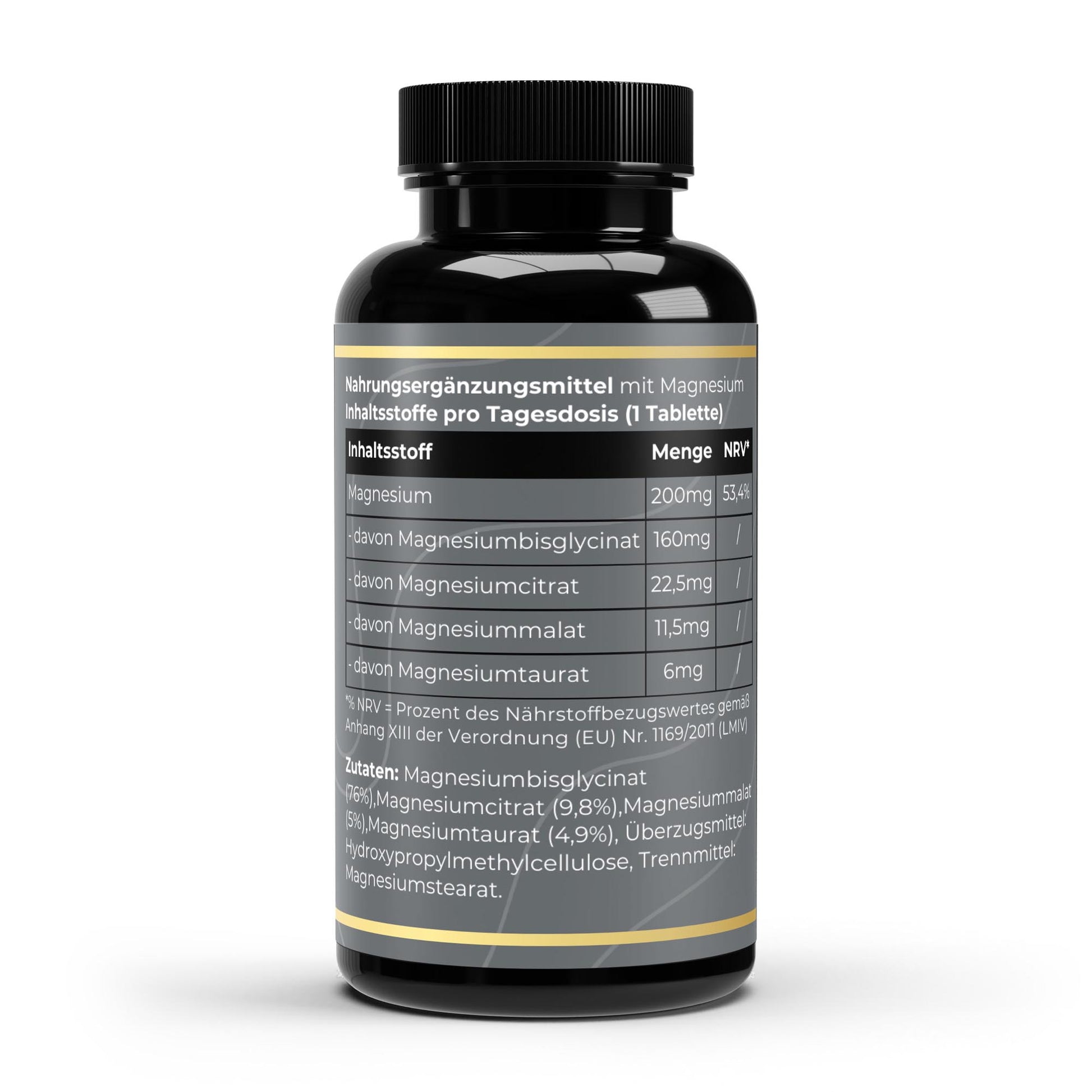 Transparente Übersicht der 4 bioverfügbaren Magnesiumformen pro Portion: Durchdachte Formulierung für optimale Aufnahme und Verträglichkeit.