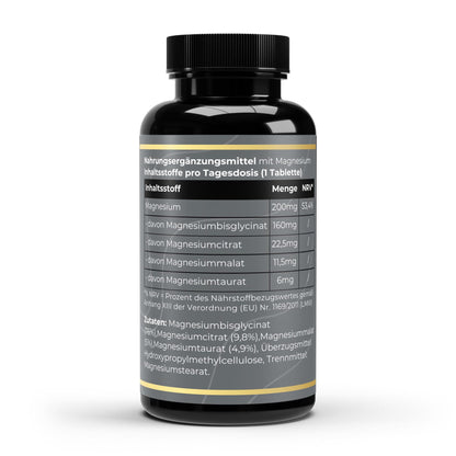 Transparente Übersicht der 4 bioverfügbaren Magnesiumformen pro Portion: Durchdachte Formulierung für optimale Aufnahme und Verträglichkeit.