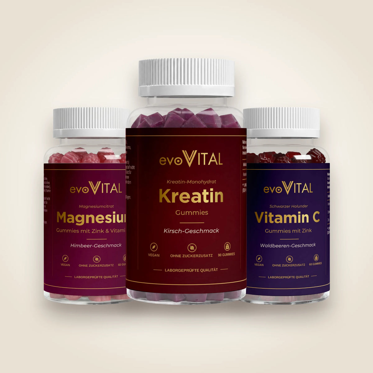 Die Kraft-Routine: Kreatin-, Magnesium- und Vitamin-C-Gummies von evoVital