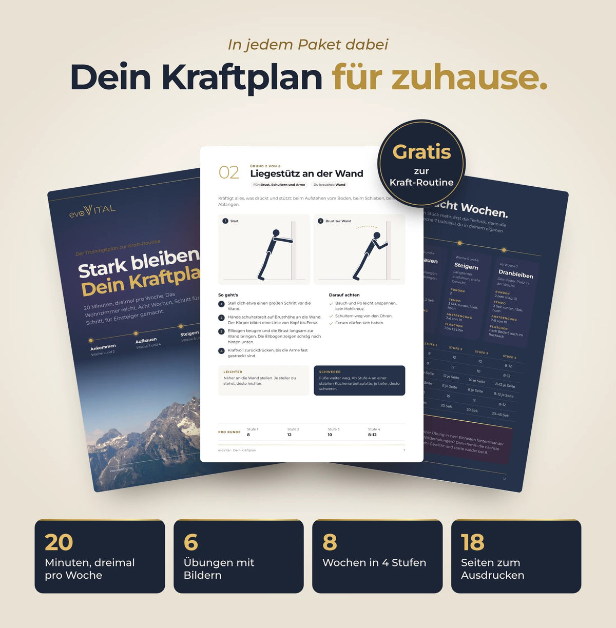 Trainingsplan gratis dabei: 3 Einheiten pro Woche, ohne Studio