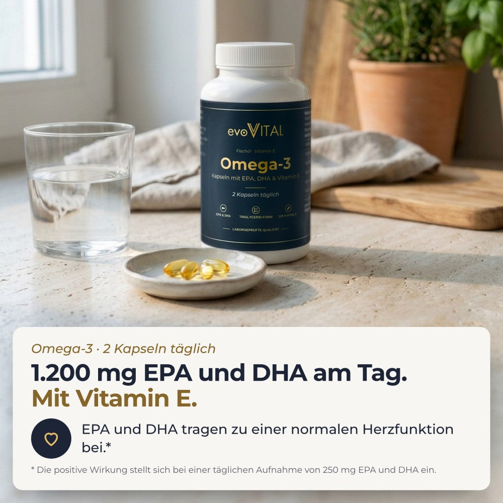 Omega-3 Kapseln im Alltag, 2 Kapseln täglich, 120 Stück, 60 Tage